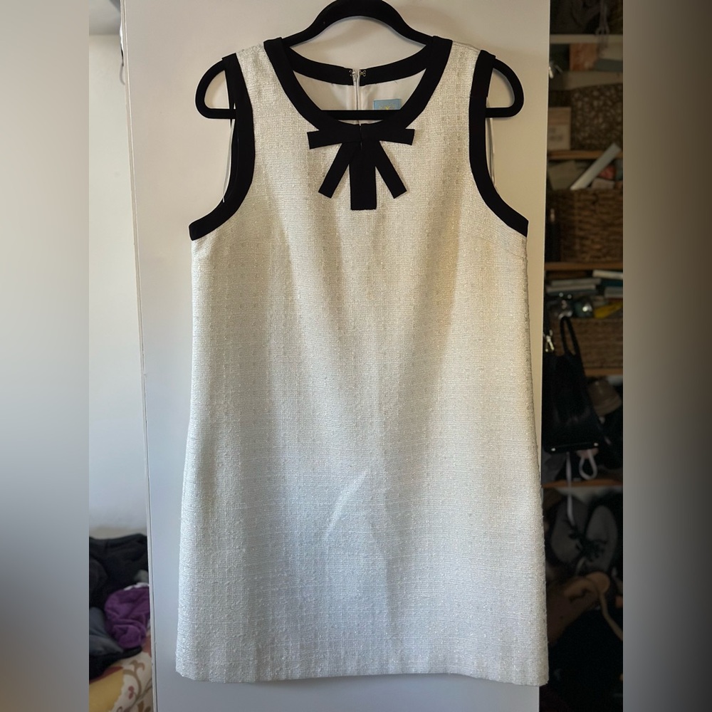 CeCe Black/Cream camilla bow shift dress Size 12 chest38 waist 40 hips 44 L35